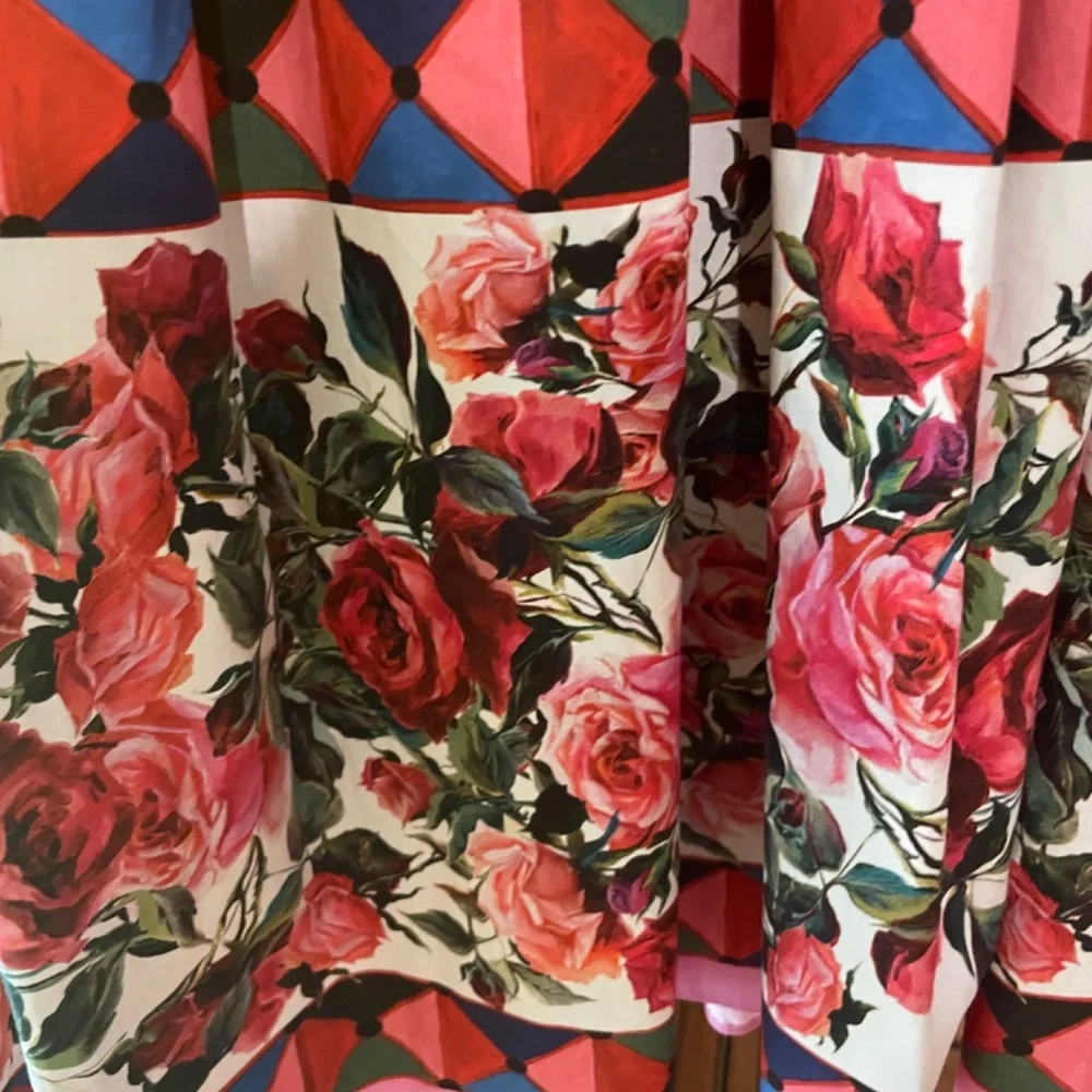 NWT D&G Mambo Rose Midi Cotton Dress Sz48 Italian, XL - Picture 8 of 13